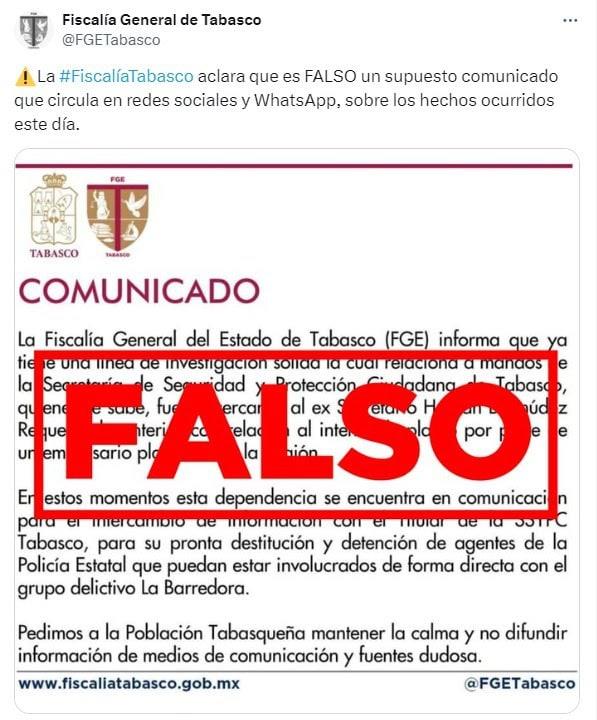 Desmiente FGE comunicado falso sobre presunta investigación a mandos de la SSPC