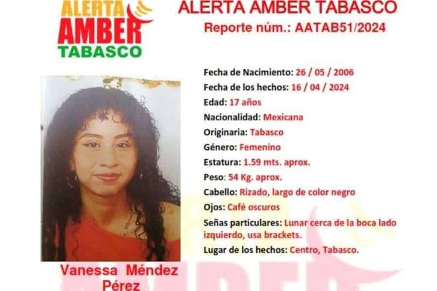 Buscan a Vanessa Méndez Pérez, menor desaparecida en Centro