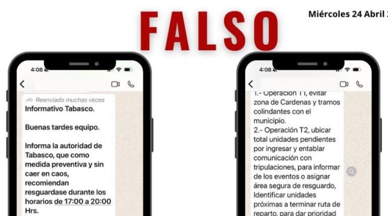 Advierte Gobierno de Tabasco sobre falsos mensajes de alerta que circulan por WhatsApp