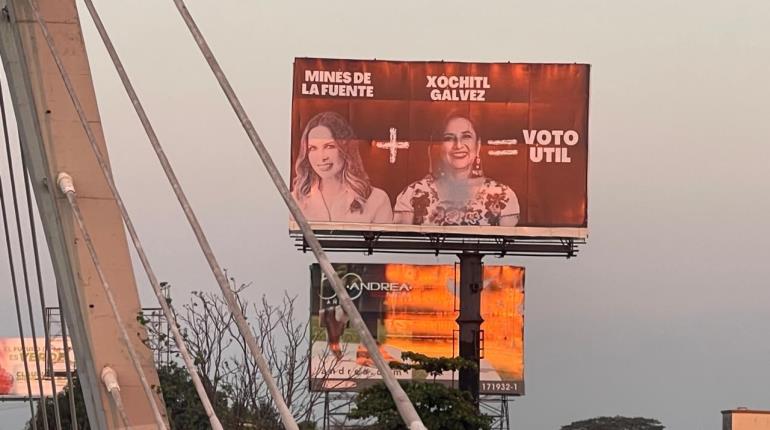 Hasta el momento, INE Tabasco no ha recibido queja por espectacular donde aparece Minés y Xóchitl