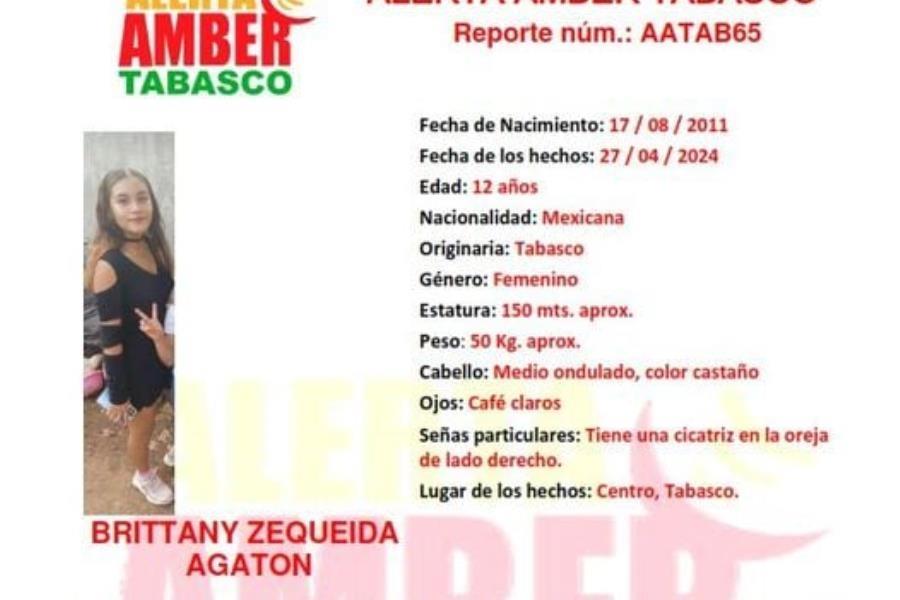 Activan Alerta Amber para encontrar a Britanny Zequeida Agaton