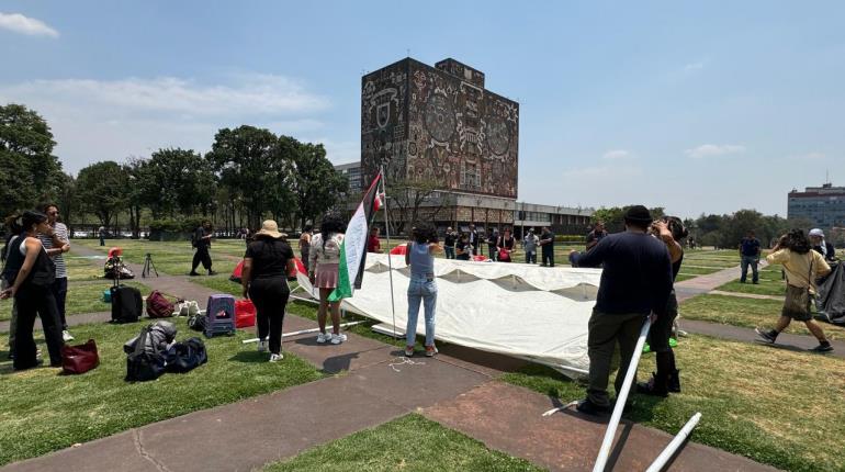 Montan campamento frente a rectoría de UNAM en solidaridad con Palestina 