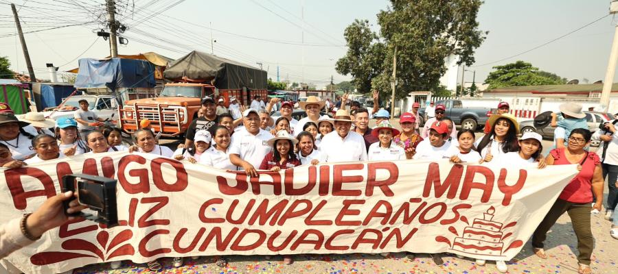 "Vamos a ganar 7 a 1": May tras ser recibido con mariachi por su cumpleaños en recorrido por Cunduacán