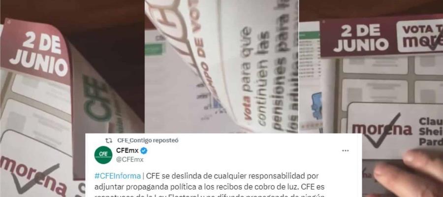 Se deslinda CFE de propaganda en recibos de usuarios 