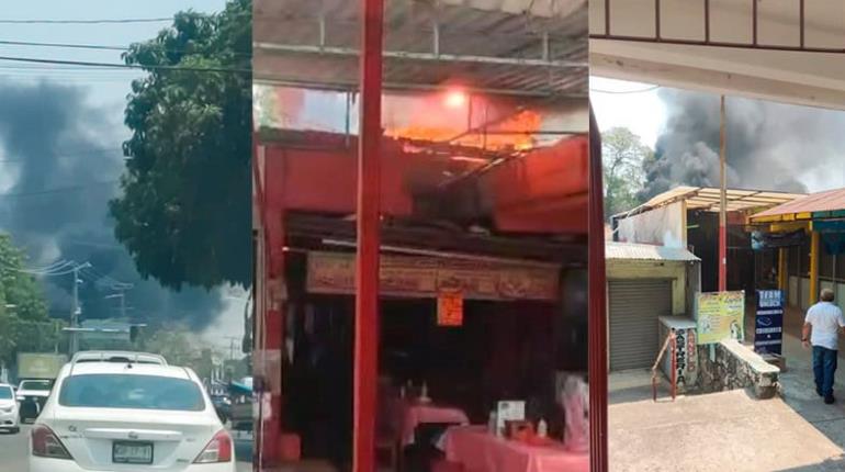 Se incendia área de taquerías del mercado de La Sierra