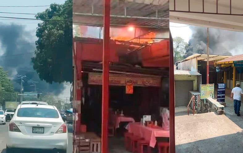 Se incendia área de taquerías del mercado de La Sierra