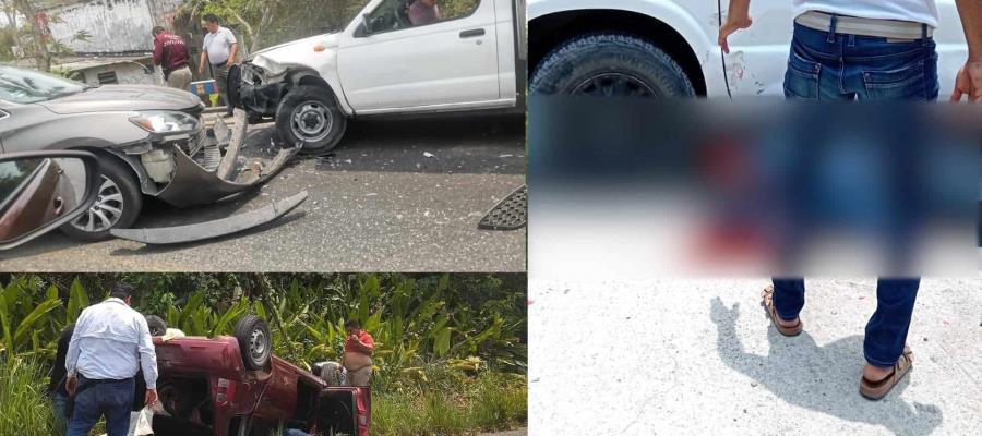 Heridos y un vehículo volcado dejan accidentes en Paraíso, Centla y Nacajuca