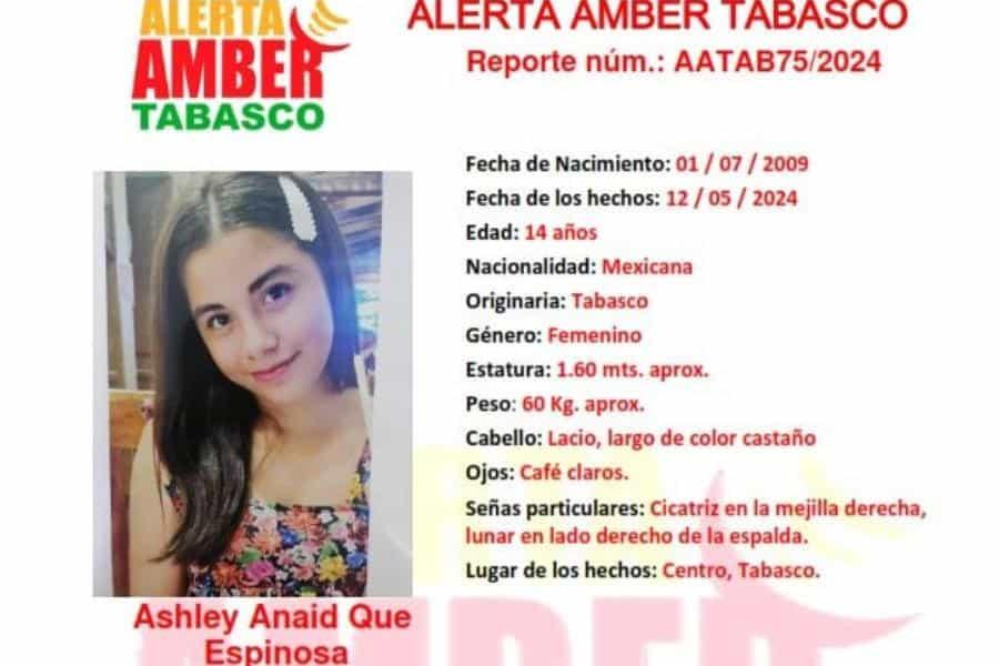 Buscan a la adolescente Ashley Anaid de Centro, Tabasco