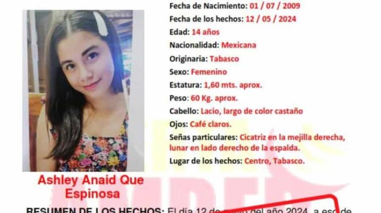 Localizan a la menor Ashley Anaid desaparecida en Centro