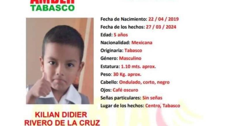 Reportan desaparición de niño de 5 años en Centro