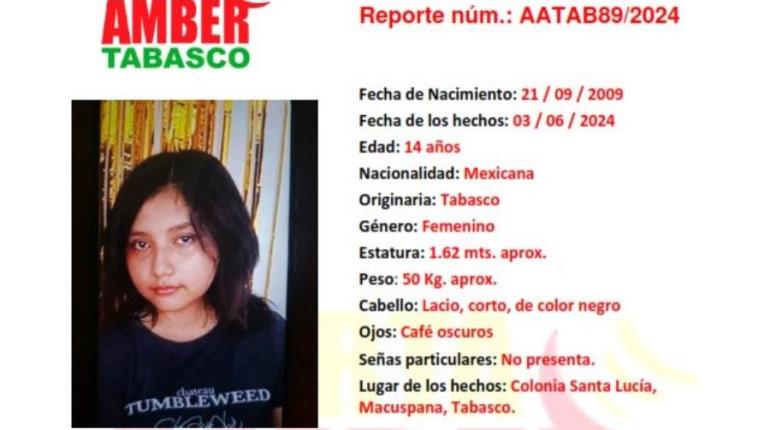 Alerta Amber por desaparición de adolescente de Macuspana