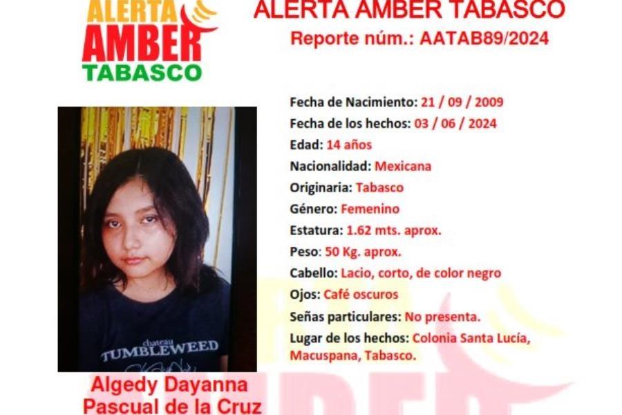 Alerta Amber por desaparición de adolescente de Macuspana