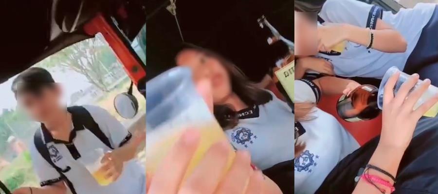 Exhiben a alumnos de secundaria de Macuspana ingiriendo alcohol