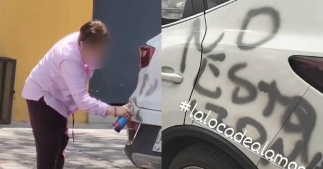 Mujer grafitea camioneta estacionada frente a su casa en CDMX