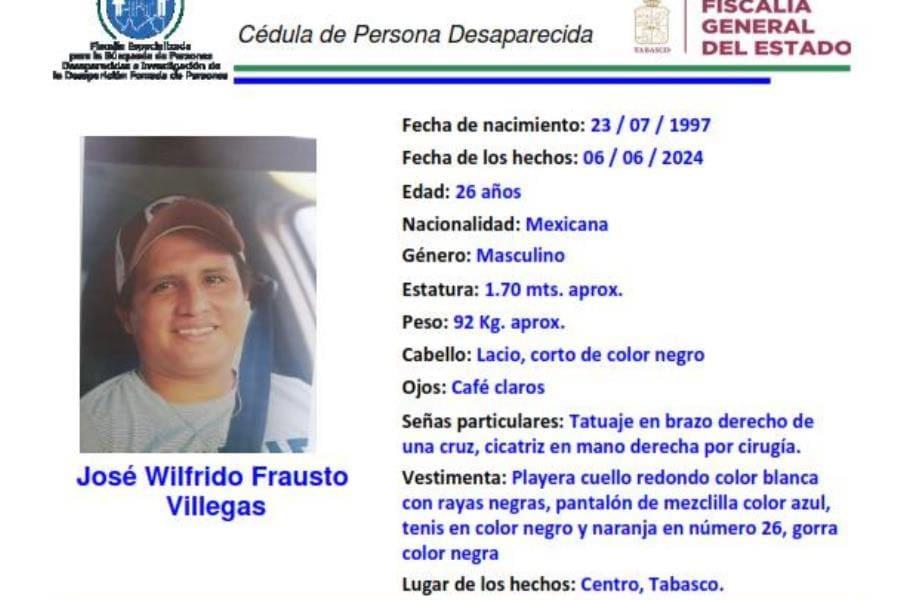 Buscan a José Wilfrido Frausto Villegas, desaparecido de la Lima, Parrilla