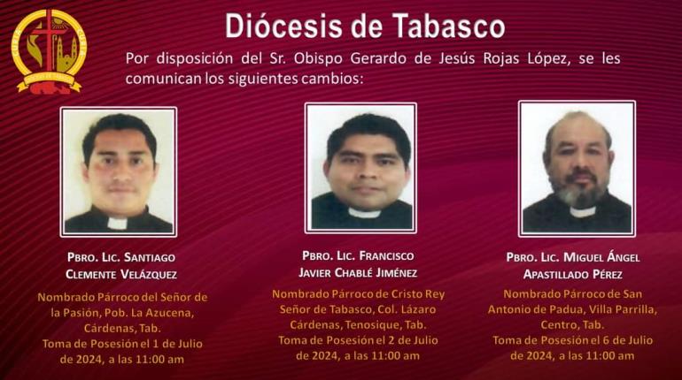 Cambios en parroquias de 6 municipios de Tabasco, anuncia Diócesis