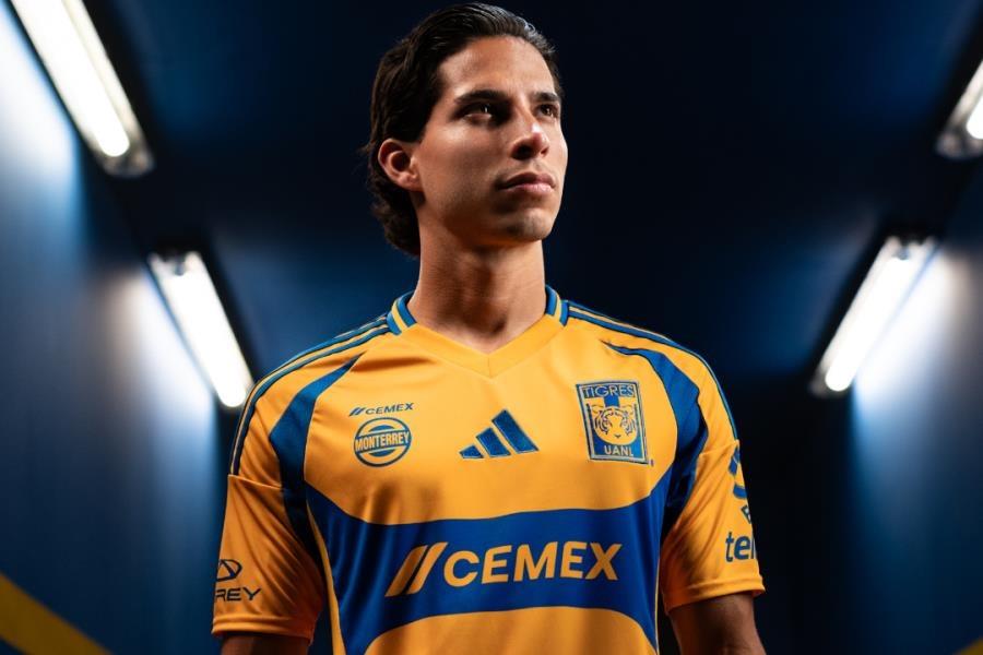 Tigres presenta nuevo jersey para temporada 2024-25 de Liga Mx con Diego Lainez de modelo