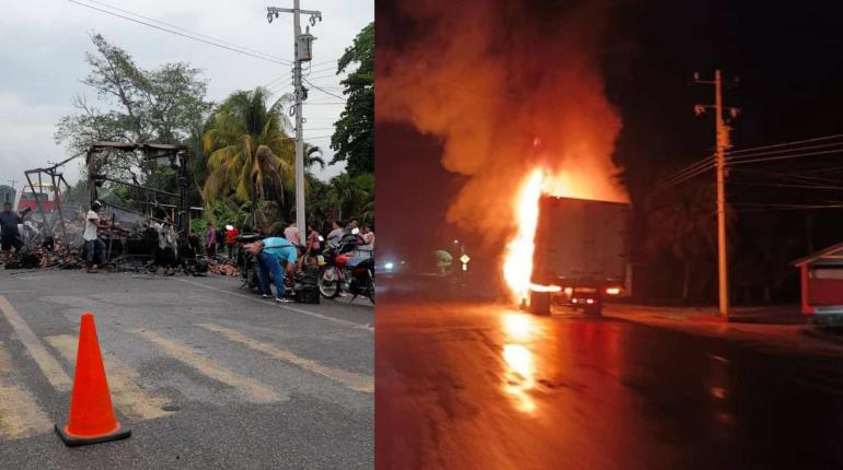 Se incendia camión cargado de embutidos en la Cárdenas-Comalcalco