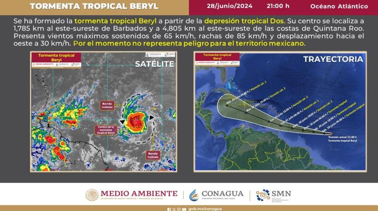 Se desarrolla la tormenta tropical "Beryl" y se dirige a costas de Quintana Roo