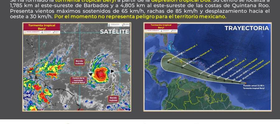 Se desarrolla la tormenta tropical "Beryl" y se dirige a costas de Quintana Roo