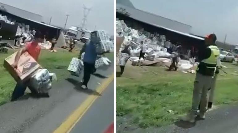 Rapiñan tráiler volcado en la Monterrey – Saltillo, transportaba papel higiénico