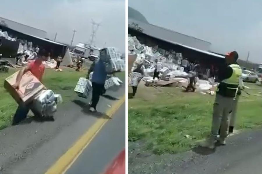 Rapiñan tráiler volcado en la Monterrey – Saltillo, transportaba papel higiénico