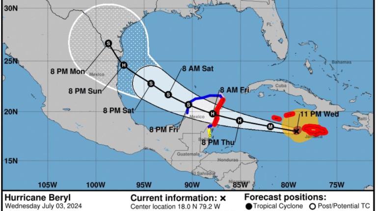 Alerta naranja en Quintana Roo ante impacto de "Beryl"