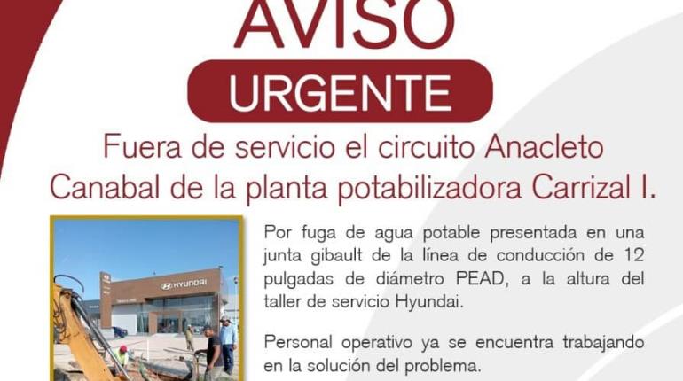 Reparan fuga en circuito Anacleto Canabal de potabilizadora Carrizal I