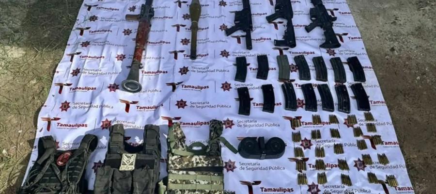 Aseguran lanzacohetes, armas largas y un vehículo en Tamaulipas