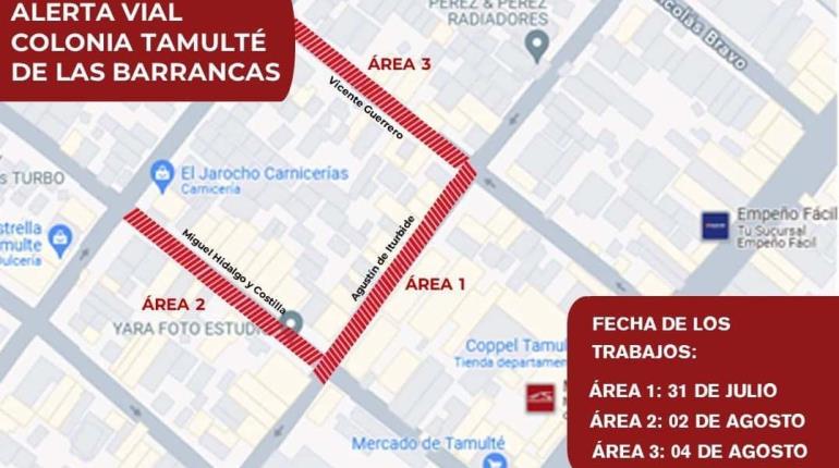 Anuncia Centro cierres de calles por pavimentación en Tamulté de las Barrancas