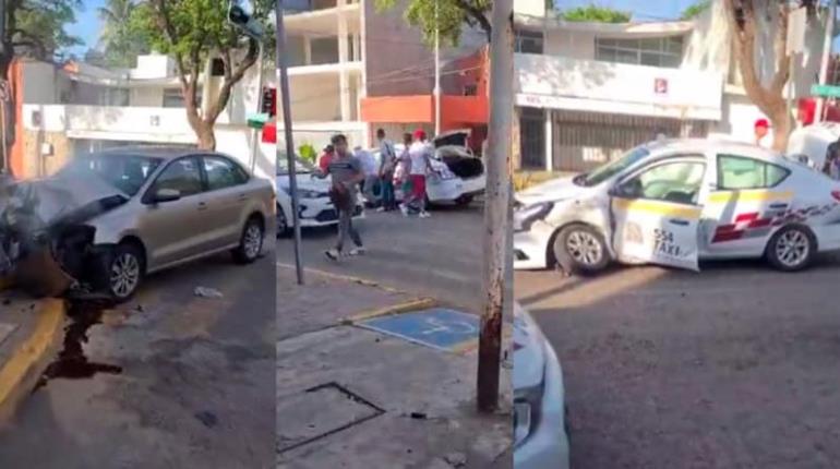 Taxi y vehículo particular protagonizan aparatoso choque sobre Paseo Tabasco