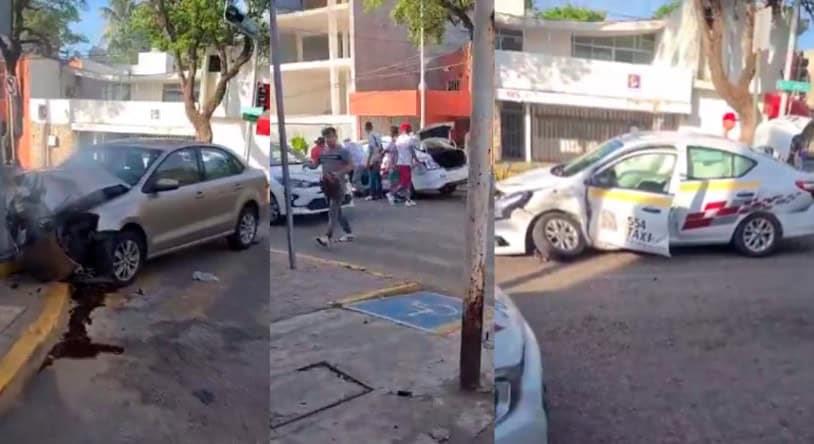 Taxi y vehículo particular protagonizan aparatoso choque sobre Paseo Tabasco