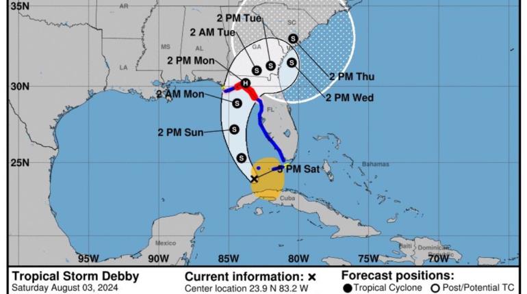 "Debby" podría convertirse en huracán; advierten "marejadas potencialmente mortales" en EE. UU. 