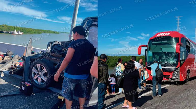 Se registra aparatosa carambola entre 4 vehículos en puente de Frontera