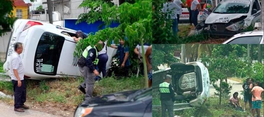 Taxista pierde el control y vuelca en la Av. Luis Donaldo Colosio