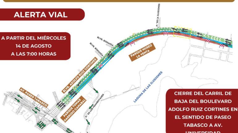 Cerrarán carril de baja en Ruiz Cortines frente a La Venta, por rescate de puentes 