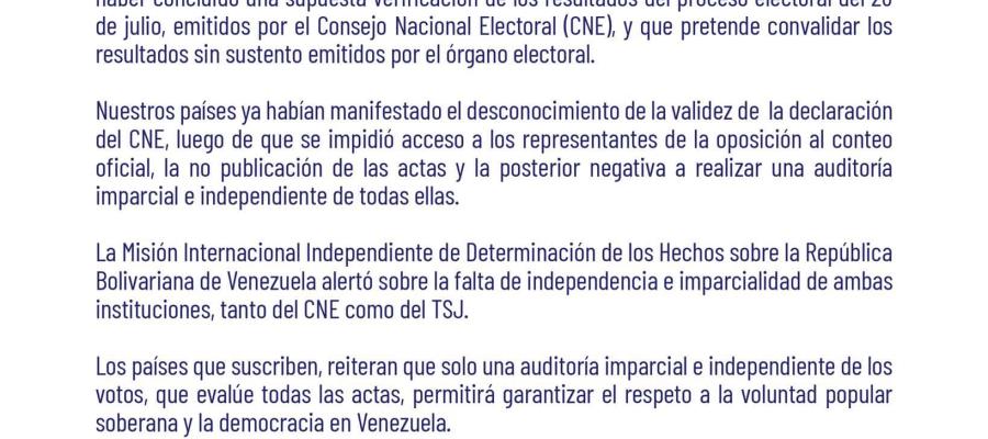 Rechazan 11 países fallo del Tribunal Supremo de Venezuela sobre elección presidencial