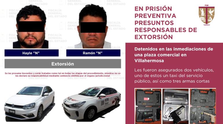 Dictan prisión preventiva a presuntos extorsionadores de Centro