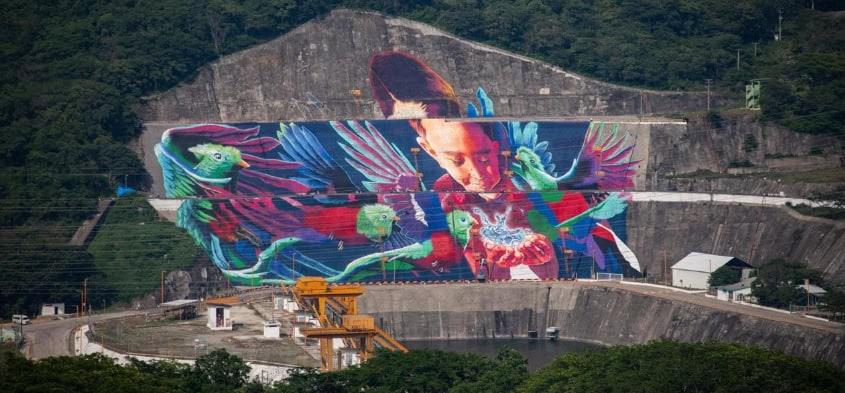 Realizan mural monumental en presa Chicoasén