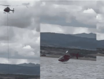 Se desploma helicóptero en presa de Chihuahua; tripulantes fueron rescatados con vida