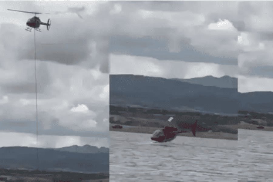 Se desploma helicóptero en presa de Chihuahua; tripulantes fueron rescatados con vida