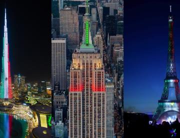 Edificios del mundo se iluminan con los colores de la bandera de México