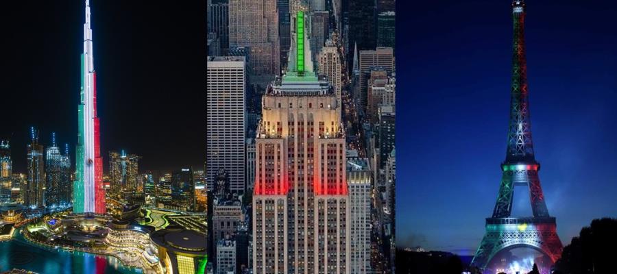 Edificios del mundo se iluminan con los colores de la bandera de México