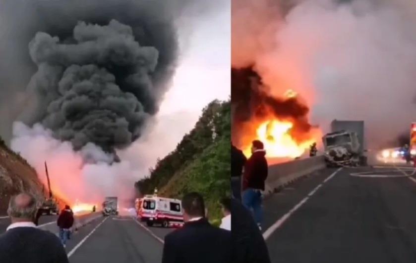 Corto circuito provoca incendio y explosión de pipa cargada de combustible en Michoacán