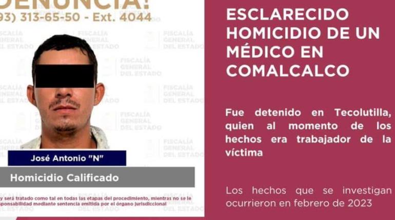 Detienen en Comalcalco a presunto asesino de médico en 2023