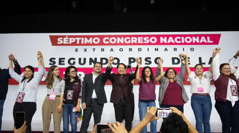 Luisa Alcalde, presidenta de Morena y Andy López, secretario de Organización