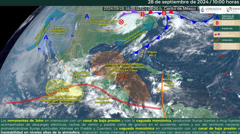 Surgen 2 posibles ciclones en el Pacífico y el Caribe tras paso de "John" y "Helene"