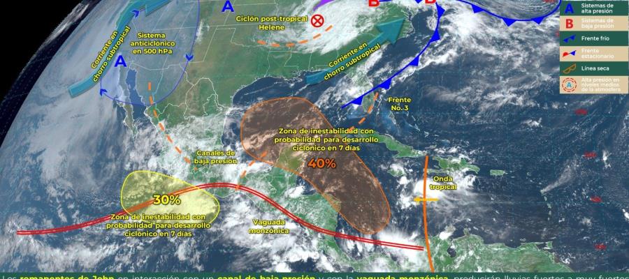 Surgen 2 posibles ciclones en el Pacífico y el Caribe tras paso de "John" y "Helene"