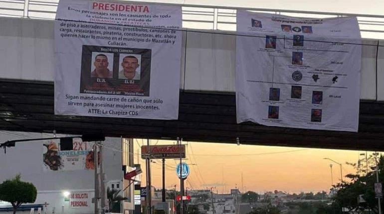 Amanece Culiacán con mantas dirigidas a la presidenta Claudia Sheinbaum