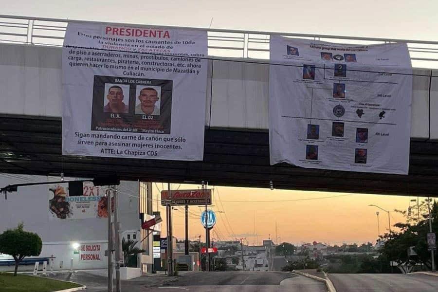 Amanece Culiacán con mantas dirigidas a la presidenta Claudia Sheinbaum